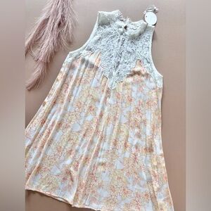 En Crème Lace Top Floral Mini Swing Dress